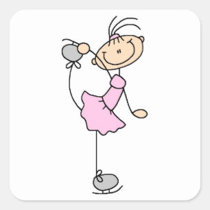 Pink Girl Stick Figure Ice Skater Square Sticker