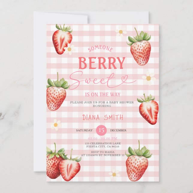 Pink Girl Strawberry Sweet Baby Shower Invitation (Front)