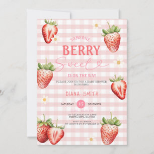 Pink Girl Strawberry Sweet Baby Shower Invitation