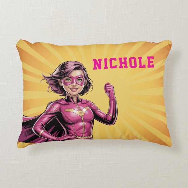 Pink Girl Superhero Birthday Party  Decorative Cushion (Front)