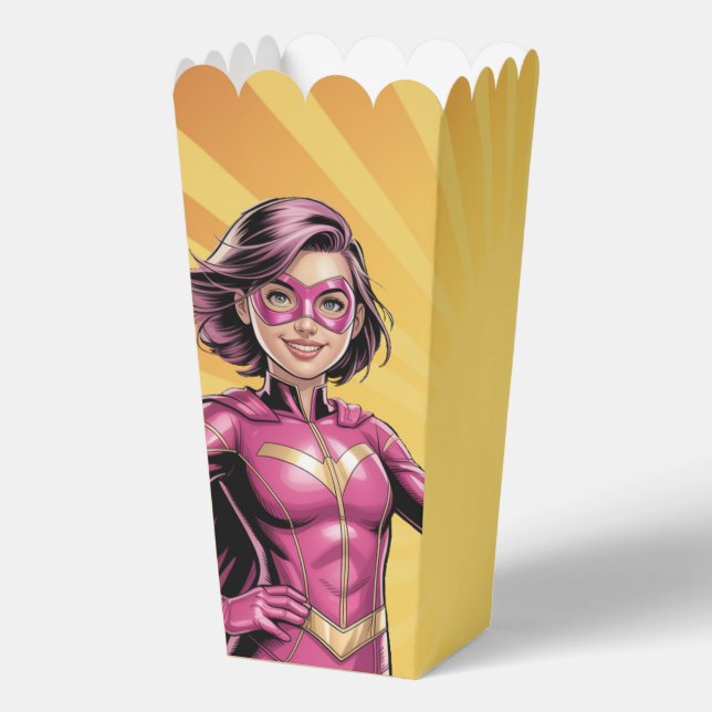 Pink Girl Superhero Birthday Party  Favour Box (Back)