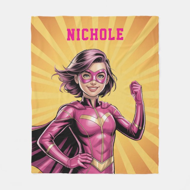 Pink Girl Superhero Birthday Party  Fleece Blanket (Front)