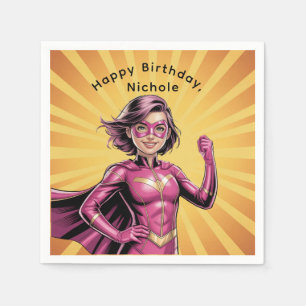 Pink Girl Superhero Birthday Party Napkin