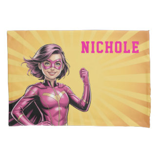 Pink Girl Superhero Birthday Party  Pillowcase