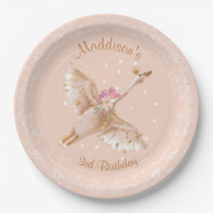 Pink Girl Swan Birthday Baby Shower Paper Plate