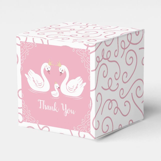 Pink Girl Swans Baby Shower Favour Box (Front Side)