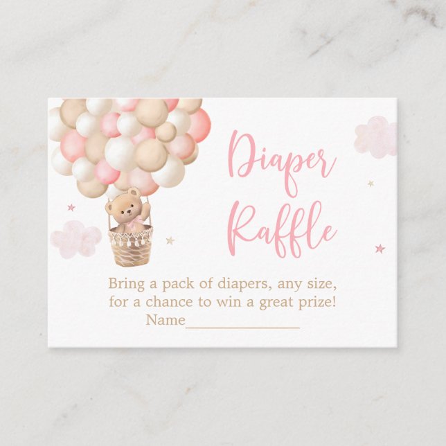 Pink Girl Teddy Bear Baby Shower Diaper Raffle Enclosure Card (Front)