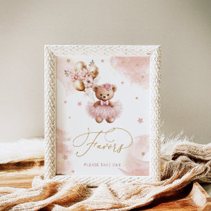 Pink Girl Teddy Bear Baby Shower Favours Poster