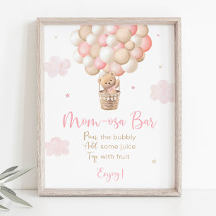 Pink Girl Teddy Bear Baby Shower Mimosa Bar Sign