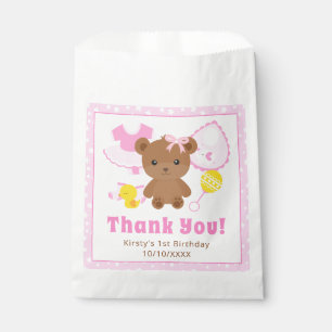 Pink Girl Teddy Bear Clothes Birthday Favour Bag