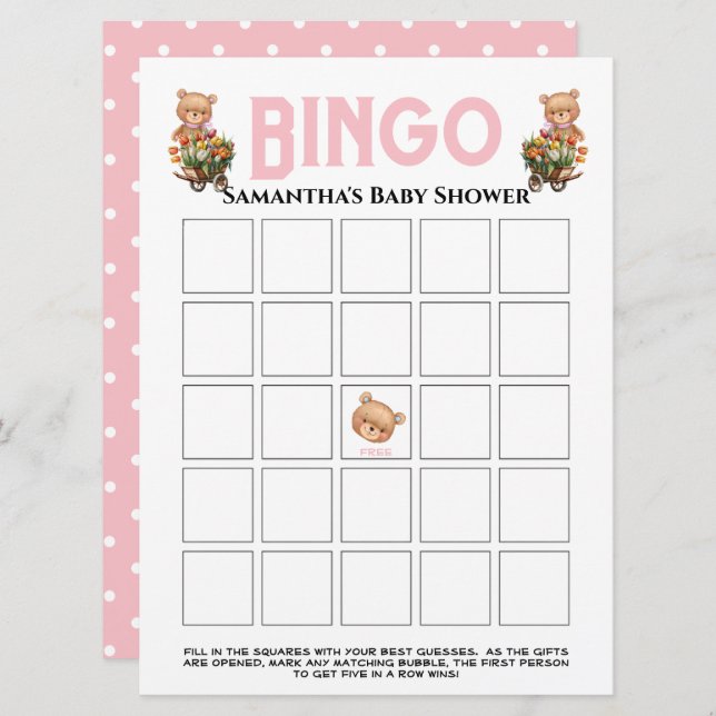 Pink girl teddy bear invitation (Front/Back)