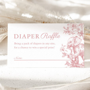 Pink Girl Toile Safari Diaper Raffle Baby Shower Enclosure Card