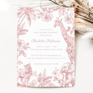 Pink Girl Toile Safari Elegant Baby Shower Invitation
