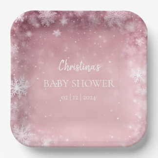 Pink Girl Winter Baby Shower Paper Plate