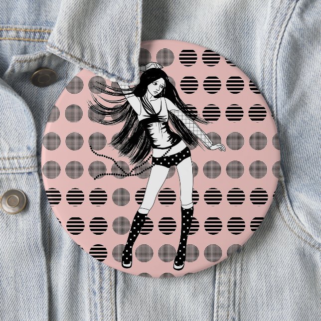 pink girlfriend dancer 6 cm round badge (In Situ)