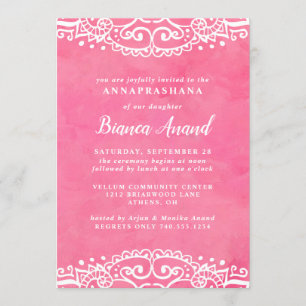 Pink Girls Annaprashana First Rice Ceremony Invitation