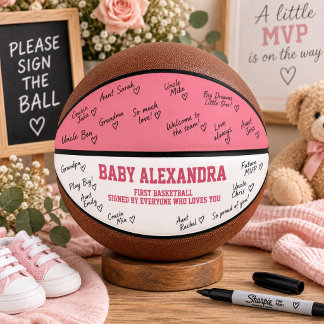 Pink Girls Baby Shower Autographs First Basketball