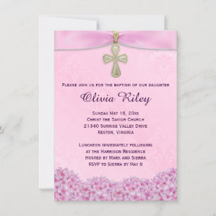 Pink Girls Baptism Christening Invitation