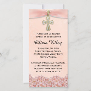 Pink Girls Baptism Christening Invitation