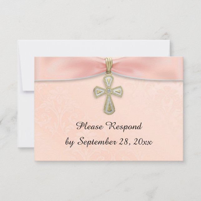 Pink Girl's Baptism Christening RSVP Response (Front)
