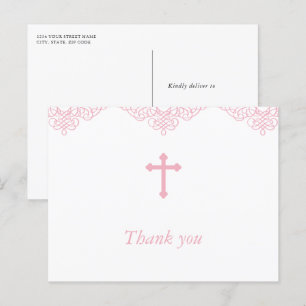 Pink Girls Baptism/Christening Thank You Postcard