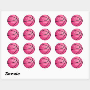 pink girls basketball birthday team party classic round sticker