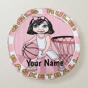 Pink Girls Basketball  Round Cushion