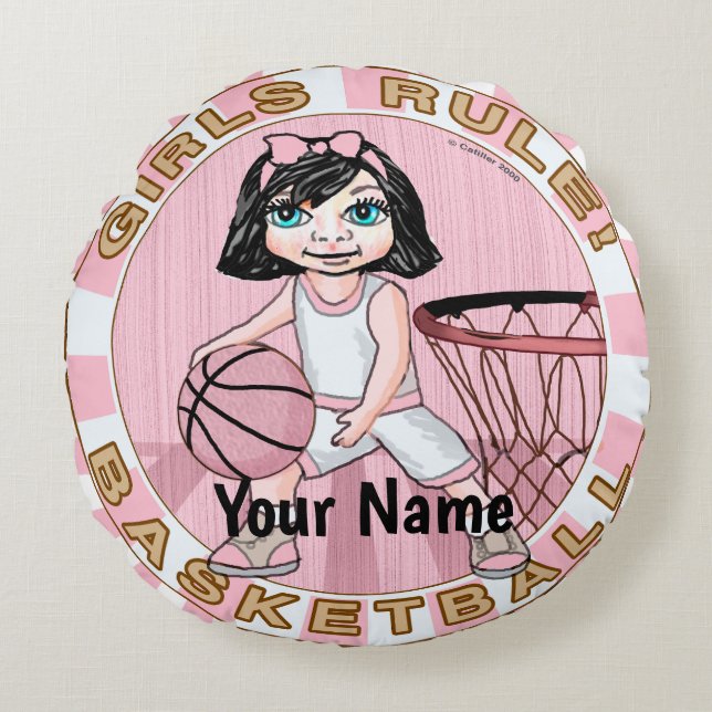 Pink Girls Basketball  Round Cushion (Front)