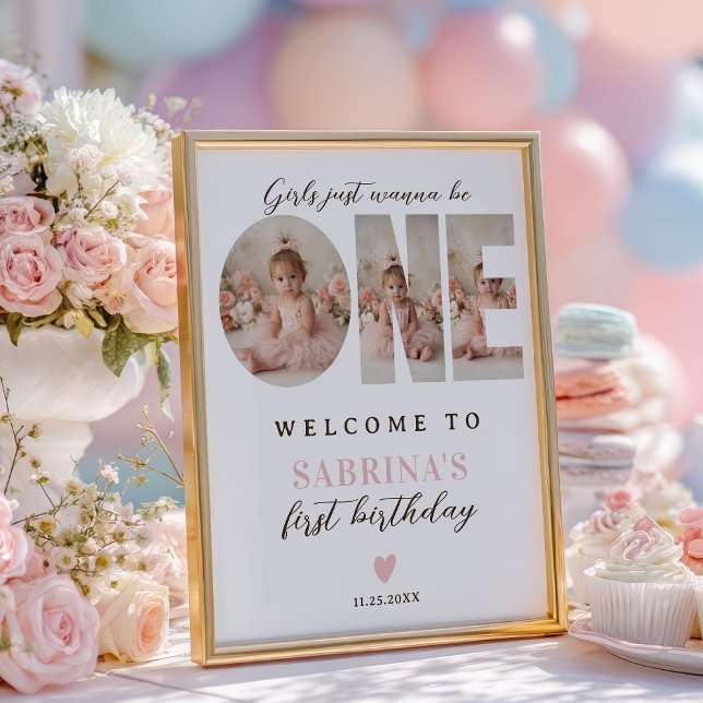 Pink Girls be One Photo First Birthday Welcome Poster (Pink Girls be One Photo First Birthday Welcome Poster)