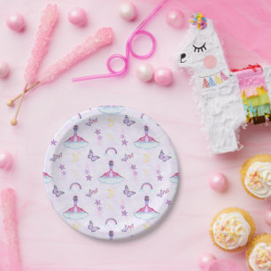 Pink Girls Birthday Cute Dinosaur Paper Plate