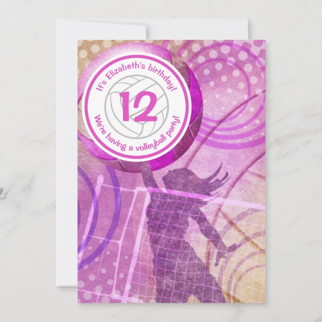 Pink girls' birthday volleyball party invitation (Back)