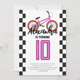 Pink Girls BMX Bike Birthday Party Invitation