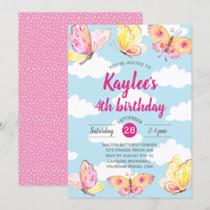 Pink Girls Butterfly Birthday Party Invitation