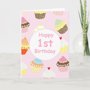 Pink Girls Cupcake 1st Birthday First  Thank You Card
