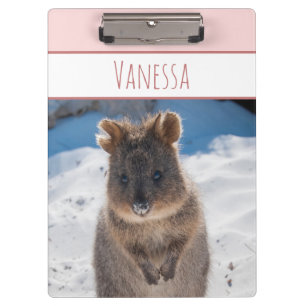 Pink Girls Custom Name Quokka on the Beach Clipboard