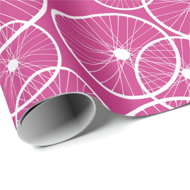 Pink Girls Cyclist Bike Wheels Bicycle Pattern Wrapping Paper (Roll Corner)