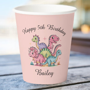 Pink Girls Dinosaur Birthday Paper Cups
