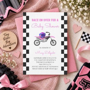 Pink Girls Dirt Bike Baby Shower Invitation