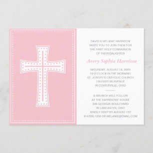 Pink Girls First Communion Invitation