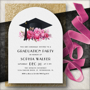 Pink Girls Floral Graduation Party Invitation