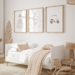 Pink girls golf custom name set of 3 poster