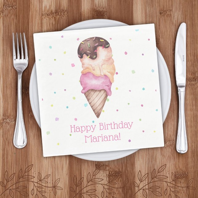 Pink Girls Ice Cream Birthday Party Napkins (Creator Uploaded)