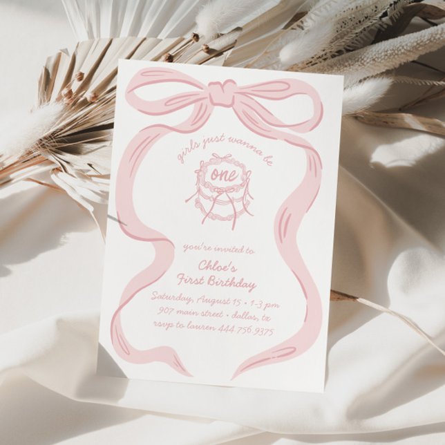 Pink Girls Just Wanna Be One 1st Birthday Invitation (Creator Uploaded)