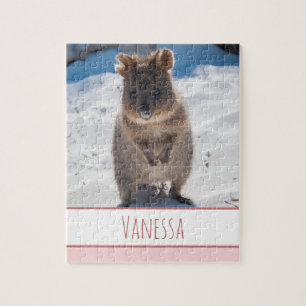Pink Girls Kids Quokka Beach Personalised Puzzle