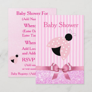 Pink Girl's Ladybug Baby Shower Invitation