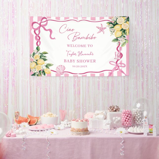 Pink Girls Lemon Ciao Baby Italian Baby Shower Banner (Party)