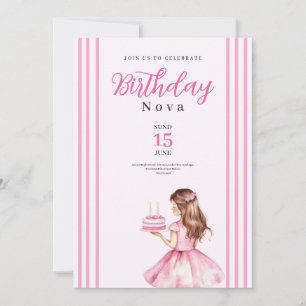 pink girls magical pinky birthday invitation