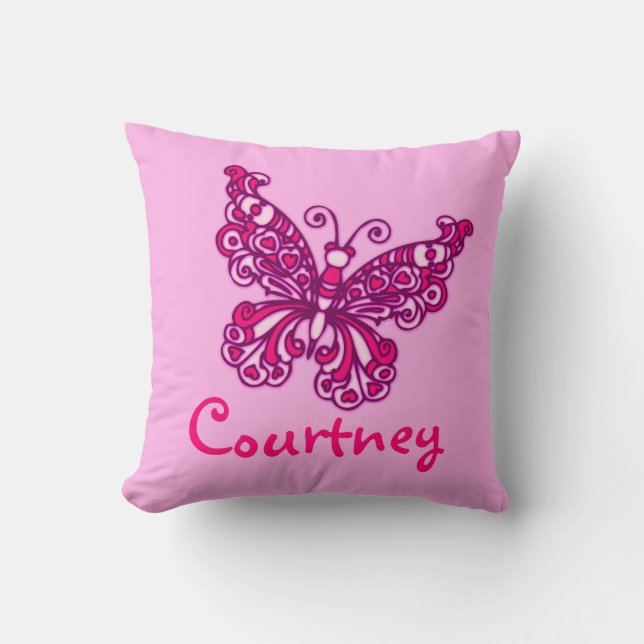 Pink girls named butterfly cushion pillow (Front)