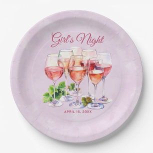 Pink Girls Night Wine  Paper Plate