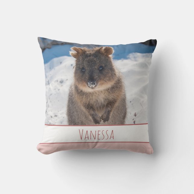 Pink Girls Personalised Quokka Cushion (Front)